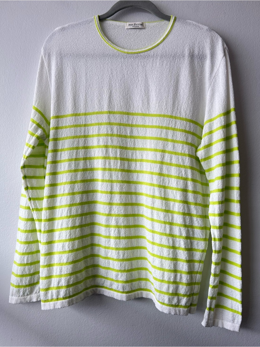 Phil Petter Austria Men’s Premium White & Neon Yellow Striped Long Sleeve Top